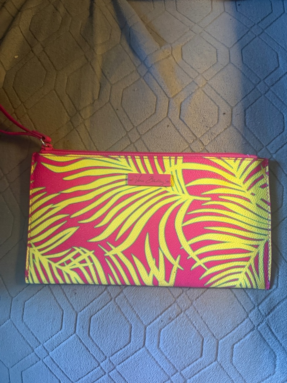 Vera Bradley Neon Palm Wristlet in Pink and Lime